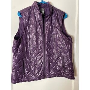 Additions by Chicos Womens Quilted Faux Leather Puffer‎ Vest Purple Size 2 large